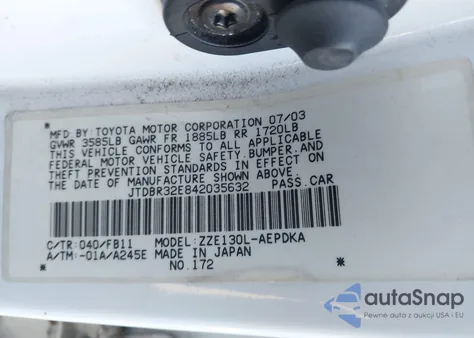 2004 Toyota Corolla Ce z USA, uszkodzony, nr VIN JTDBR32E842035632